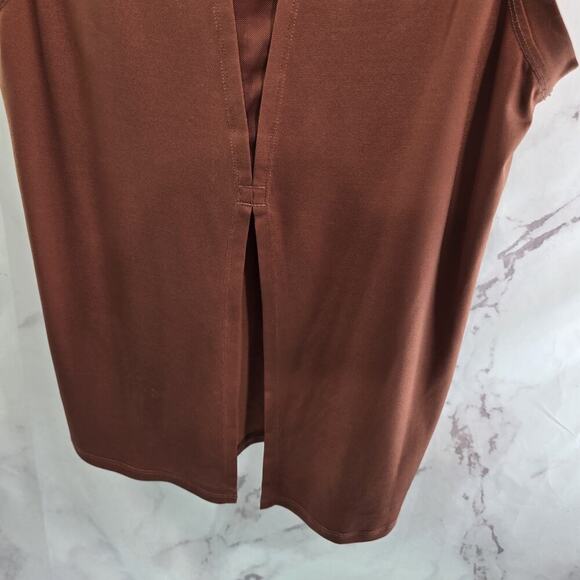 Fabletics Tank Top Womens XS Copper Rust Slit Open Back Longline Mesh High Neck - Picture 7 of 9